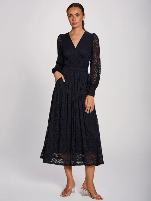 Jolie Moi Navy Long Sleeve Printed Lace Maxi Dress - 12 Image 1