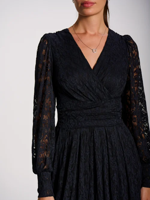 Jolie Moi Navy Long Sleeve Printed Lace Maxi Dress - 12 Image 2