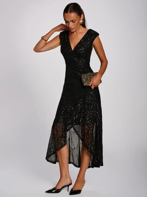 Jolie Moi Black Sequin V Neckline Maxi Dress - 20 Image 5