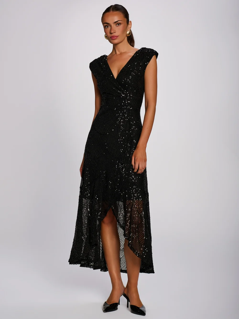 Jolie Moi Black Sequin V Neckline Maxi Dress - 20 Image 3