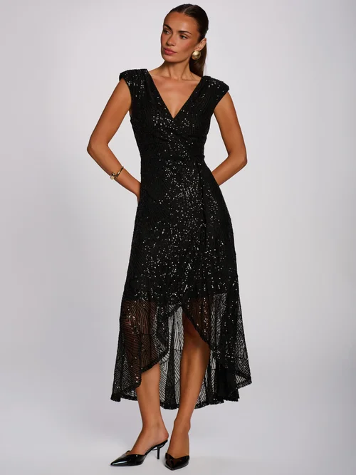 Jolie Moi Black Sequin V Neckline Maxi Dress - 20 Image 1