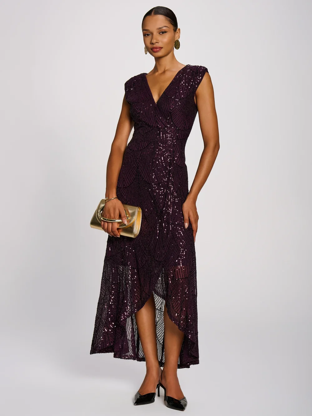 Jolie Moi Deep Plum Sequin V Neckline Maxi Dress - 18 Image 5