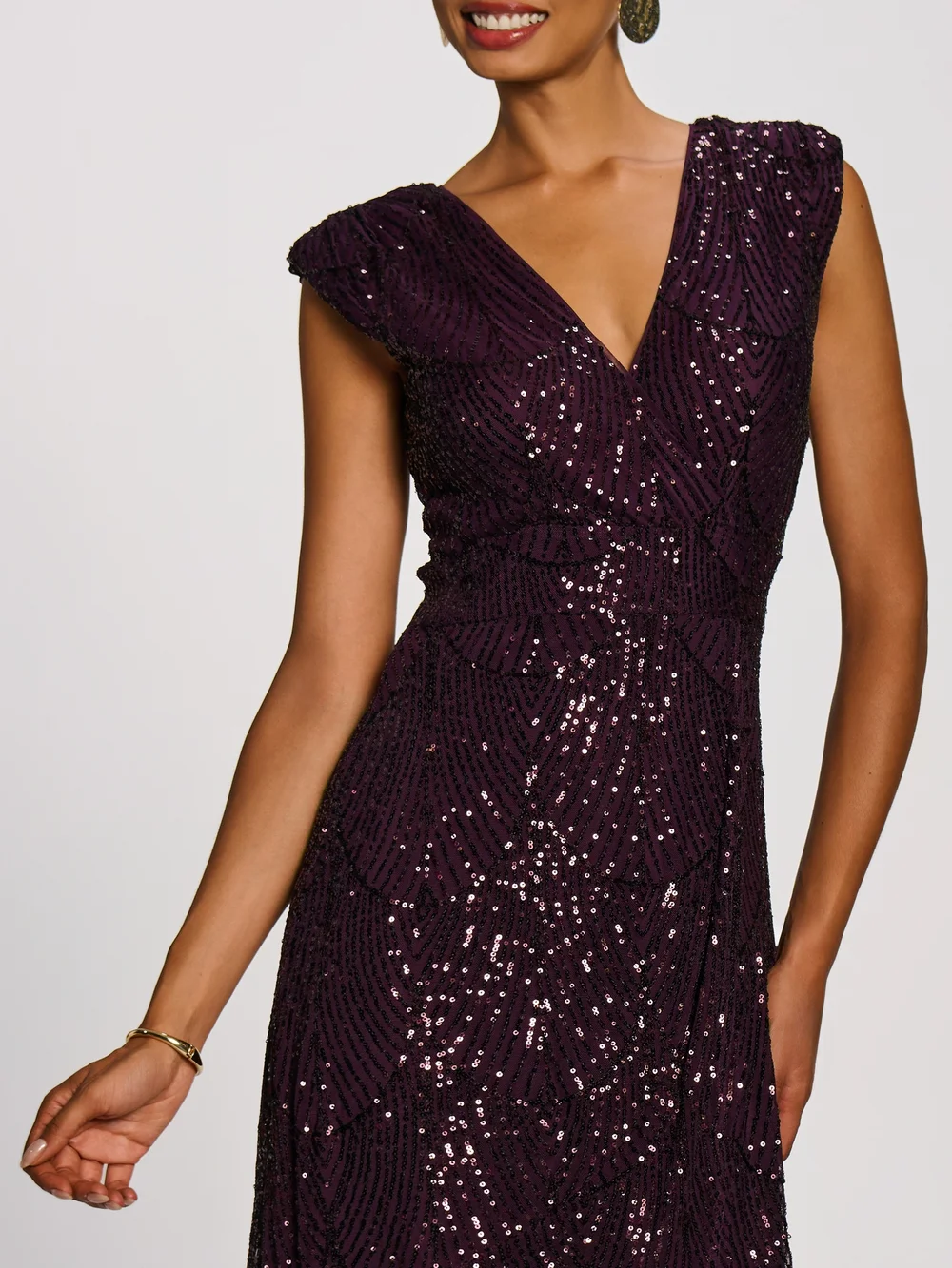 Jolie Moi Deep Plum Sequin V Neckline Maxi Dress - 18 Image 2