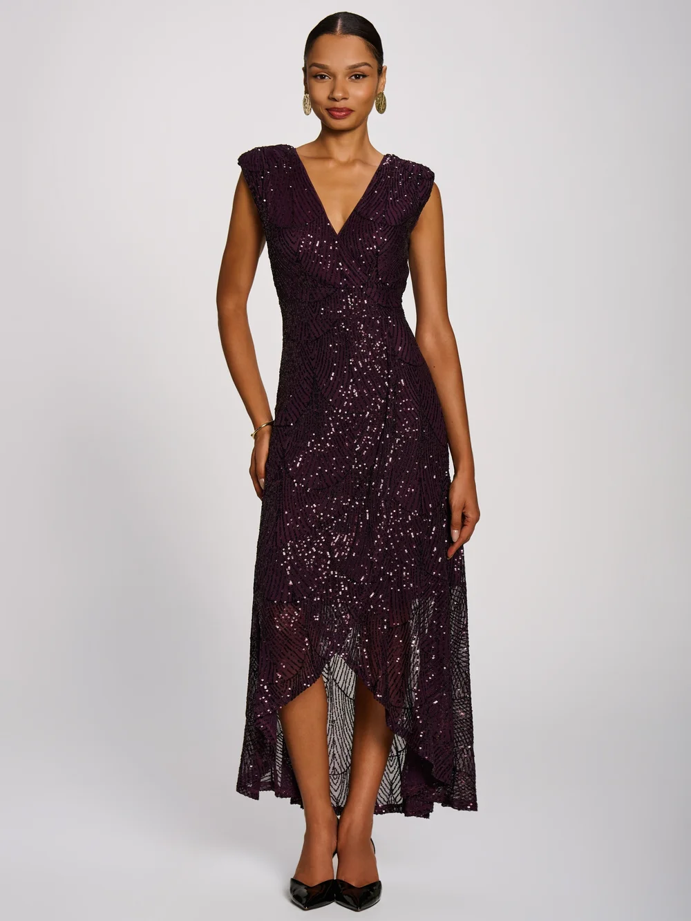 Jolie Moi Deep Plum Sequin V Neckline Maxi Dress - 18 Image 4