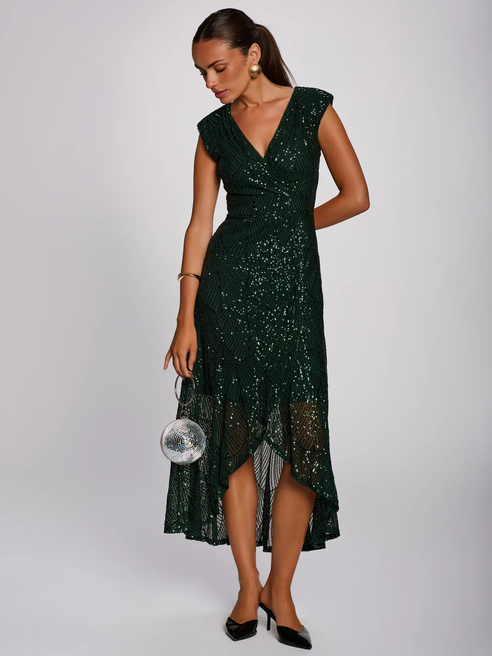 Jolie Moi Dark Green Sequin V Neckline Maxi Dress - 14 Image 4