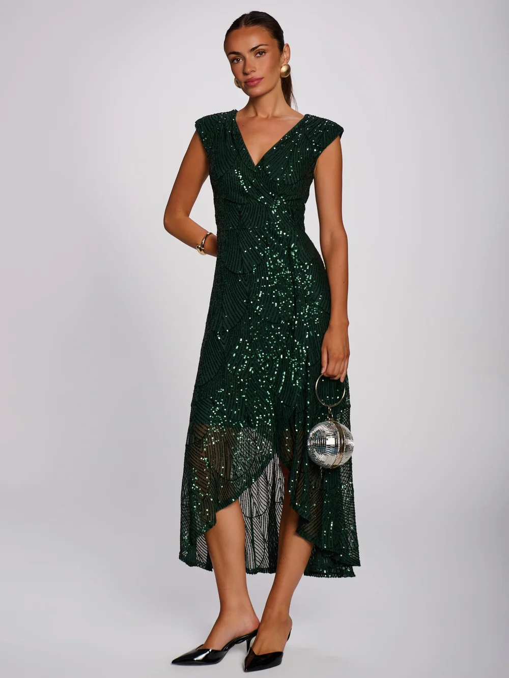 Jolie Moi Dark Green Sequin V Neckline Maxi Dress - 14 Image 1