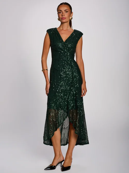 Jolie Moi Dark Green Sequin V Neckline Maxi Dress - 14 Image 5