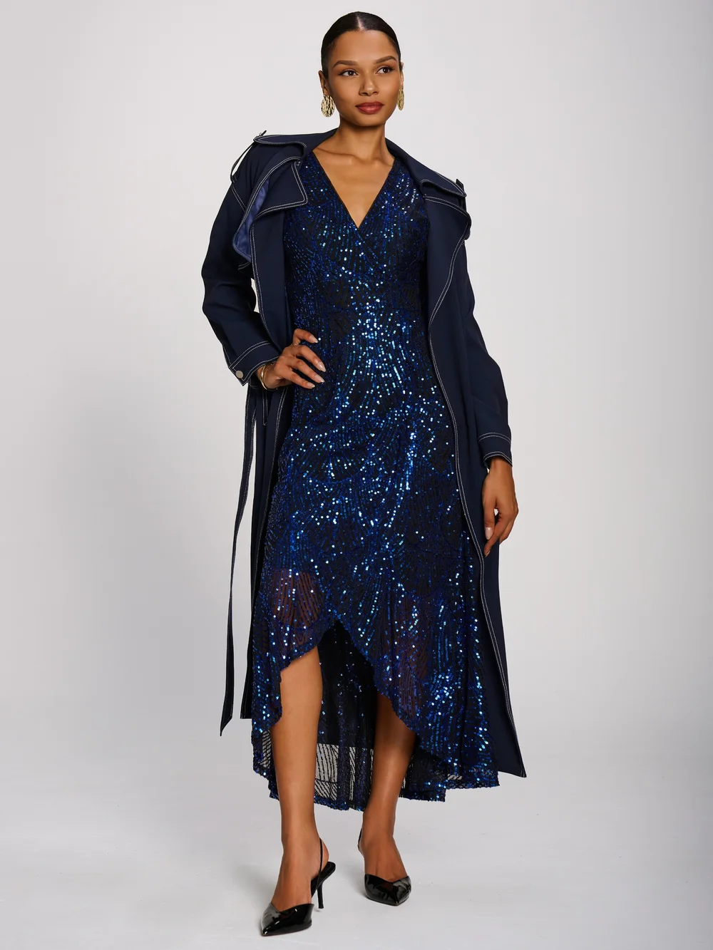 Jolie Moi Royal Blue Sequin Angel Sleeve Dipped Hem Maxi Dress - 18 Image 4