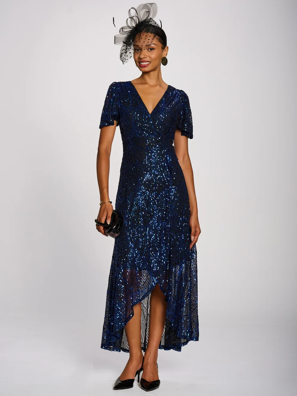 Jolie Moi Royal Blue Sequin Angel Sleeve Dipped Hem Maxi Dress - 18 Image 5