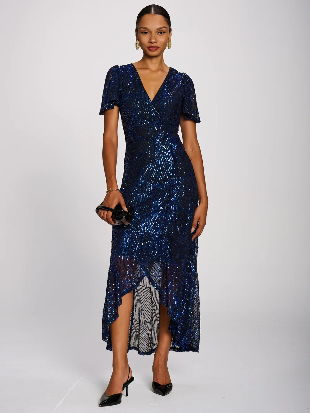 Jolie Moi Royal Blue Sequin Angel Sleeve Dipped Hem Maxi Dress - 18 Image 3