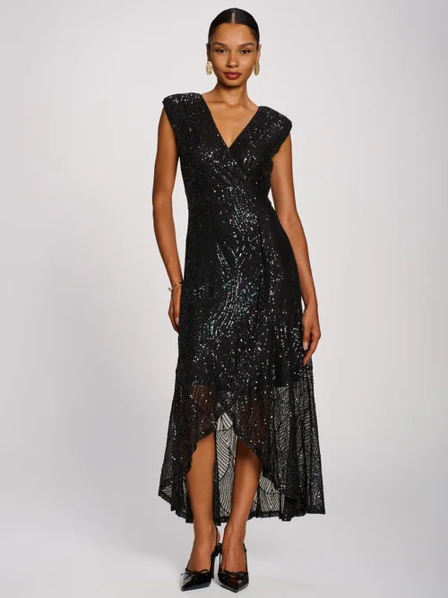 Jolie Moi Black Multi Brown Sequin V-Neck Maxi Dress - 18 Image 3