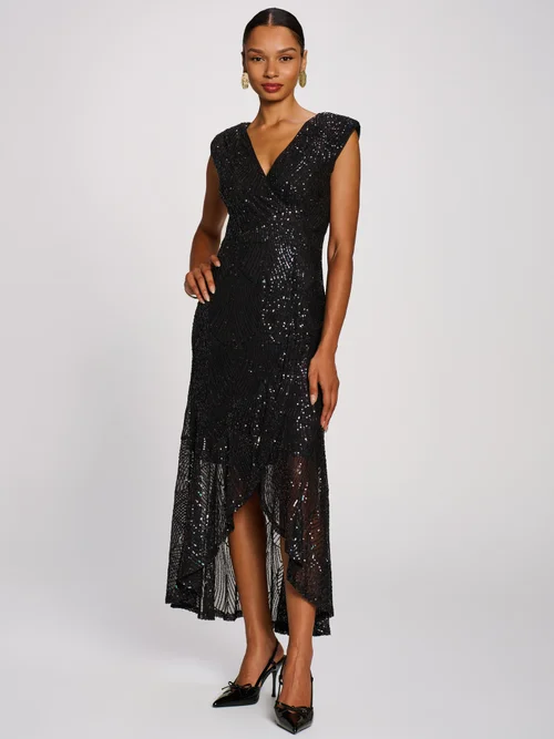 Jolie Moi Black Multi Brown Sequin V-Neck Maxi Dress - 18 Image 4