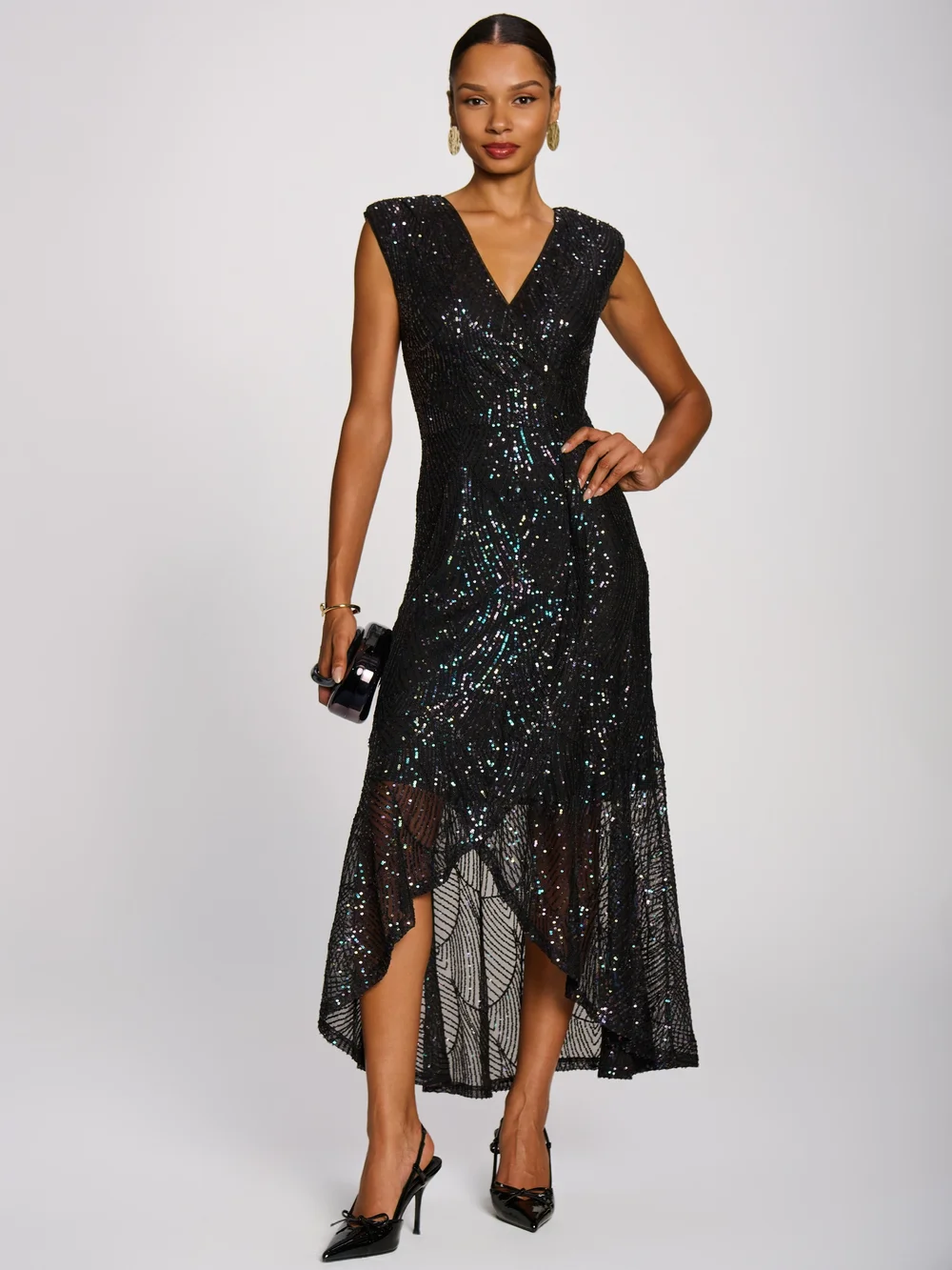 Jolie Moi Black Multi Brown Sequin V-Neck Maxi Dress - 18 Image 1