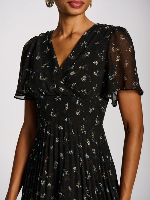 Jolie Moi Black Floral Chiffon Pleated Maxi Dress - 12 Image 2