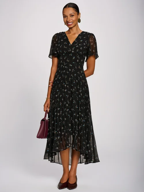 Jolie Moi Black Floral Chiffon Pleated Maxi Dress - 12 Image 5