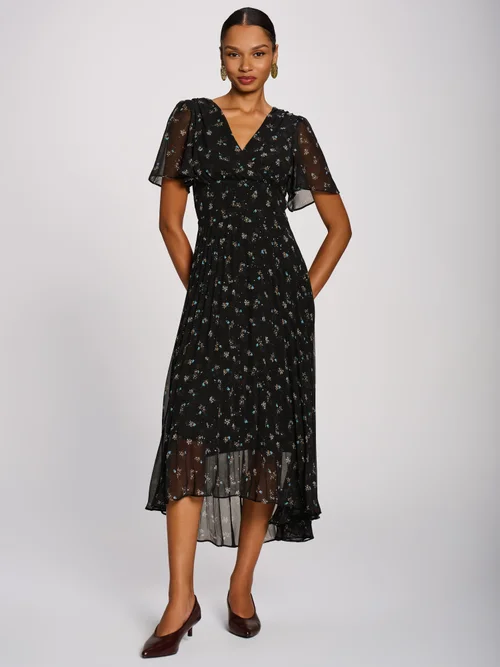 Jolie Moi Black Floral Chiffon Pleated Maxi Dress - 12 Image 3
