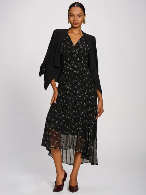 Jolie Moi Black Floral Chiffon Pleated Maxi Dress - 12 Image 4