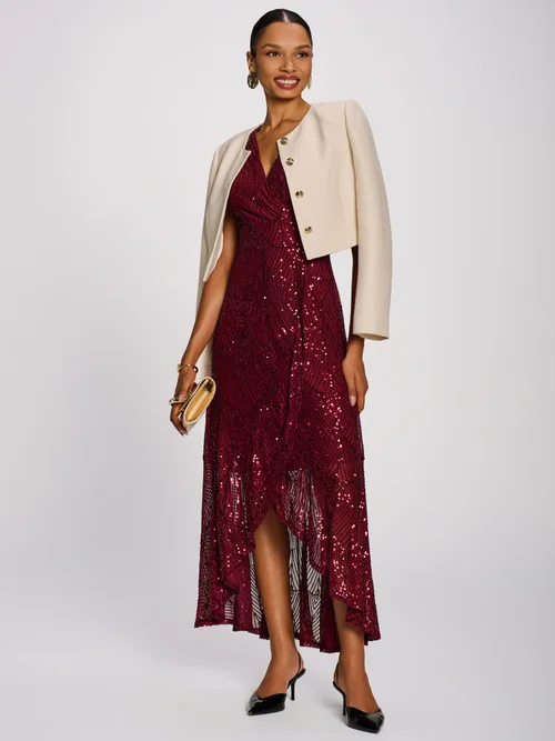 Jolie Moi Burgundy Sequin Flare Hem Maxi Dress - 10 Image 3