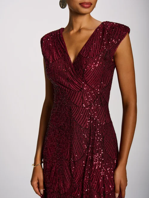 Jolie Moi Burgundy Sequin Flare Hem Maxi Dress - 10 Image 2