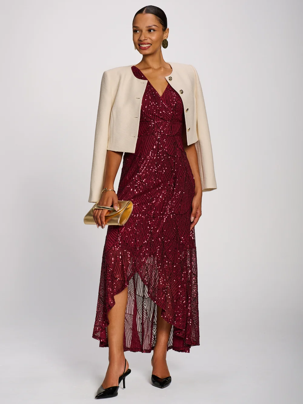 Jolie Moi Burgundy Sequin Flare Hem Maxi Dress - 10 Image 4