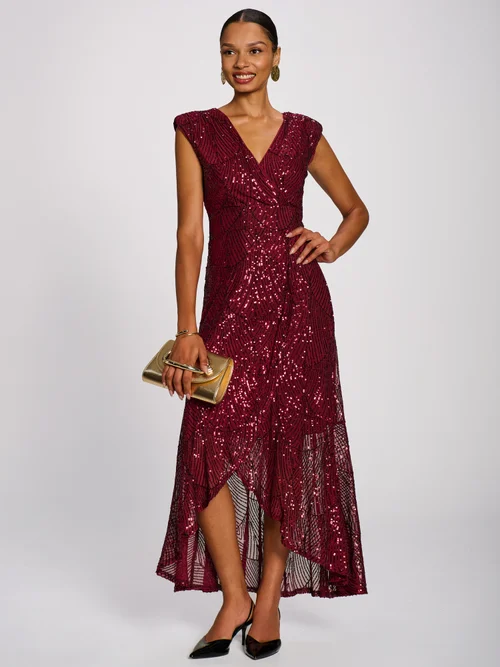 Jolie Moi Burgundy Sequin Flare Hem Maxi Dress - 10 Image 1