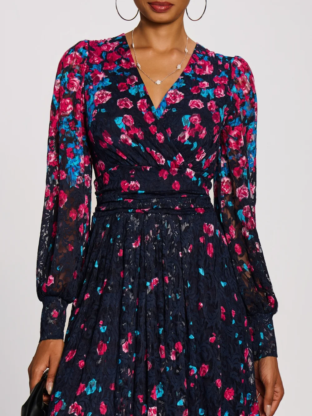 Jolie Moi Pink Multi Long Sleeve Printed Lace Maxi Dress - 14 Image 2
