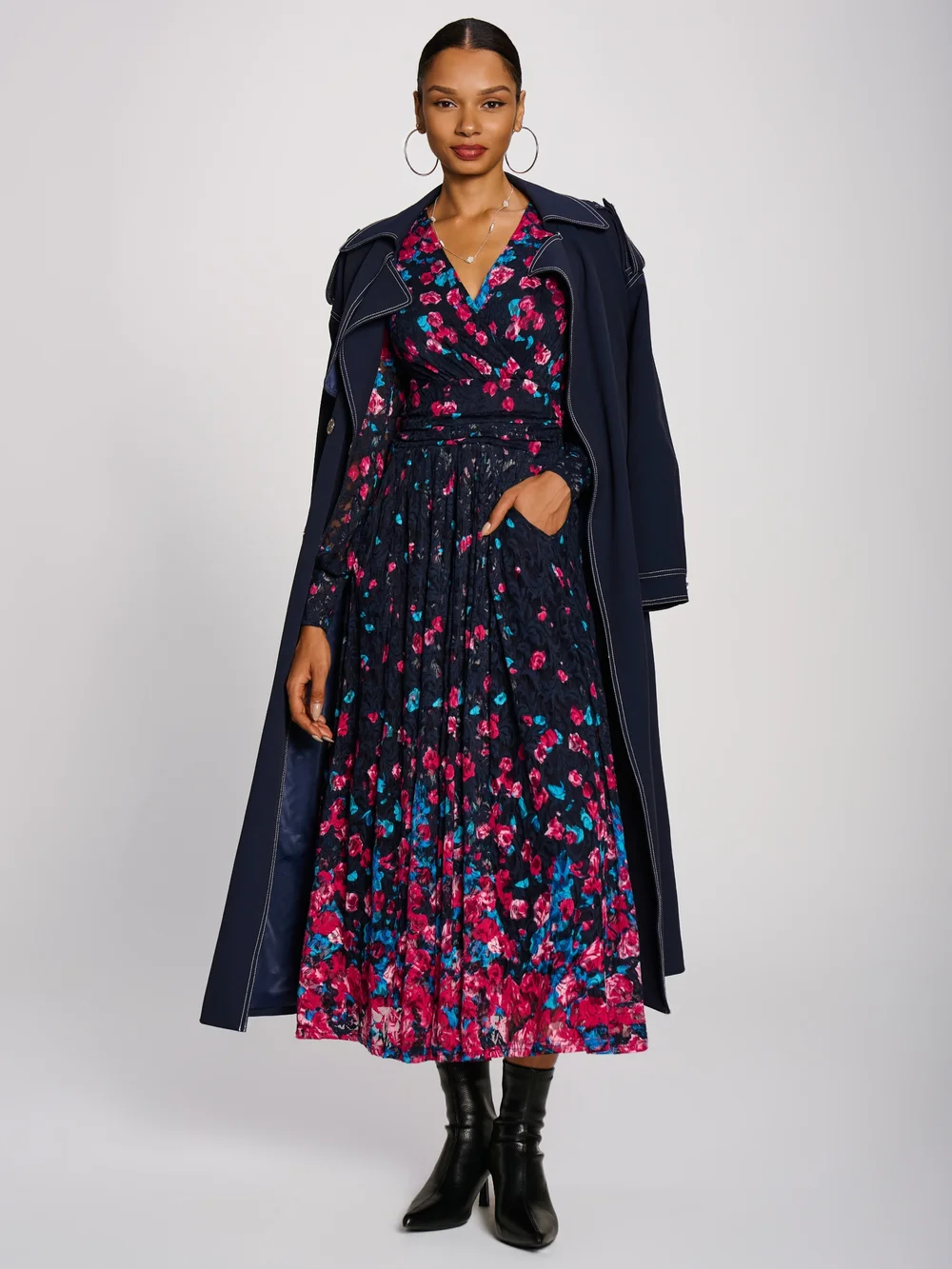 Jolie Moi Pink Multi Long Sleeve Printed Lace Maxi Dress - 14 Image 3