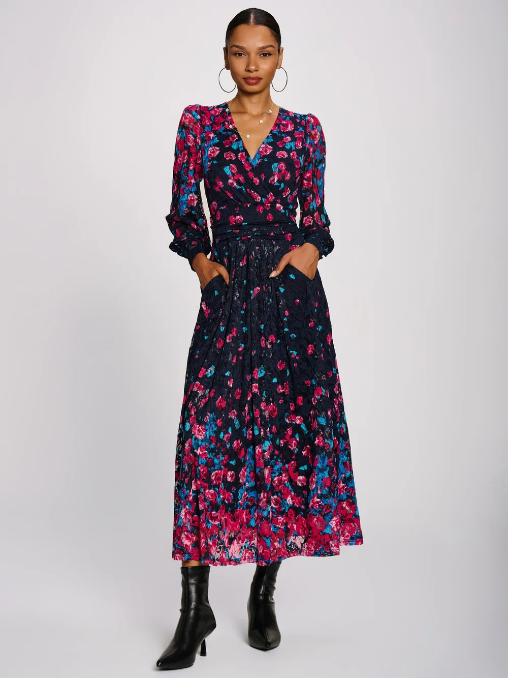 Jolie Moi Pink Multi Long Sleeve Printed Lace Maxi Dress - 14 Image 4