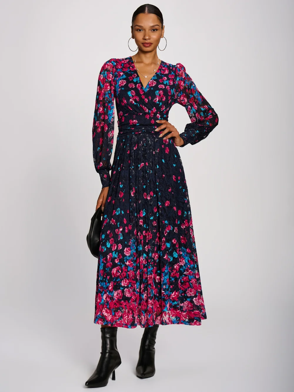 Jolie Moi Pink Multi Long Sleeve Printed Lace Maxi Dress - 14 Image 1