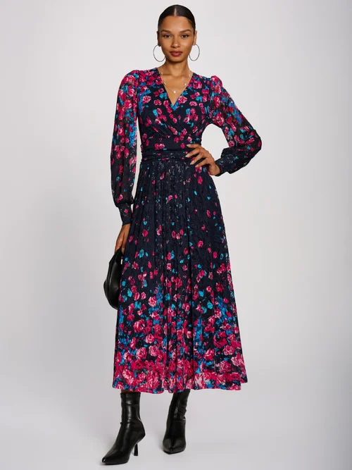 Jolie Moi Pink Multi Long Sleeve Printed Lace Maxi Dress - 14 Image 1