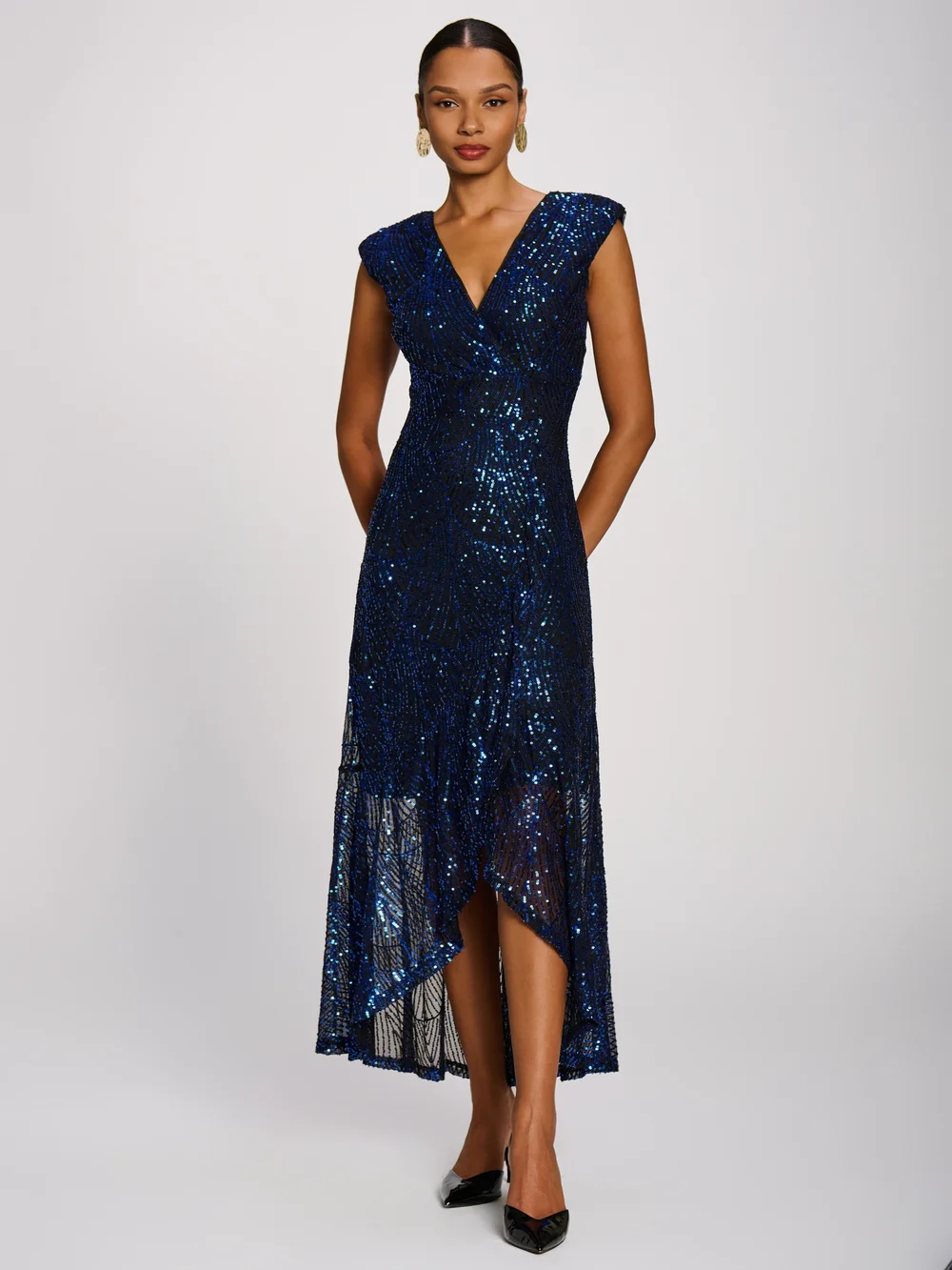Jolie Moi Royal Blue Sequin V-Neck Maxi Dress - 10 Image 4
