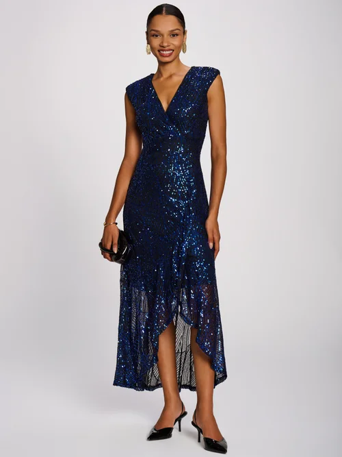 Jolie Moi Royal Blue Sequin V-Neck Maxi Dress - 10 Image 3