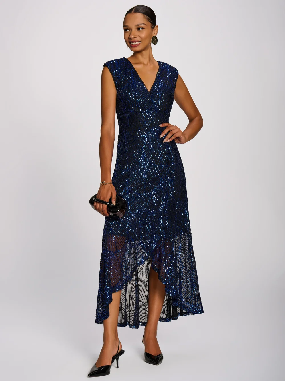 Jolie Moi Royal Blue Sequin V-Neck Maxi Dress - 10 Image 1