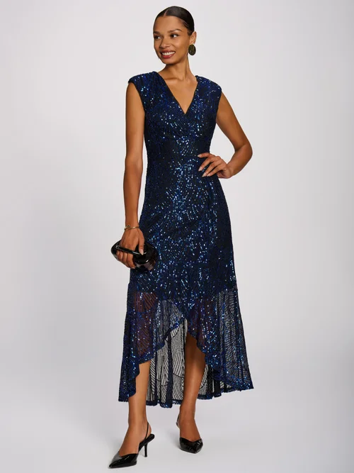 Jolie Moi Royal Blue Sequin V-Neck Maxi Dress - 10 Image 1