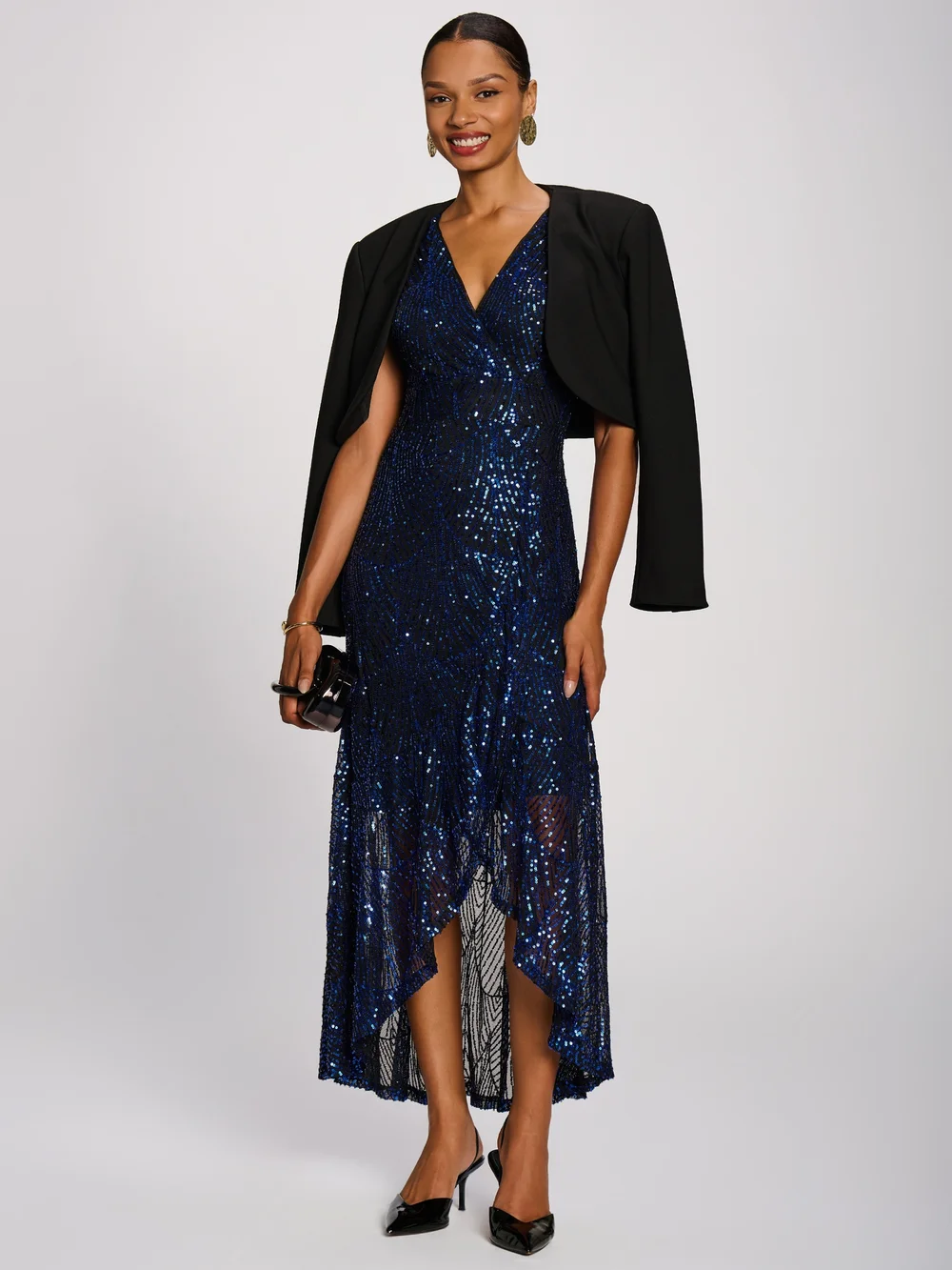 Jolie Moi Royal Blue Sequin V-Neck Maxi Dress - 10 Image 5