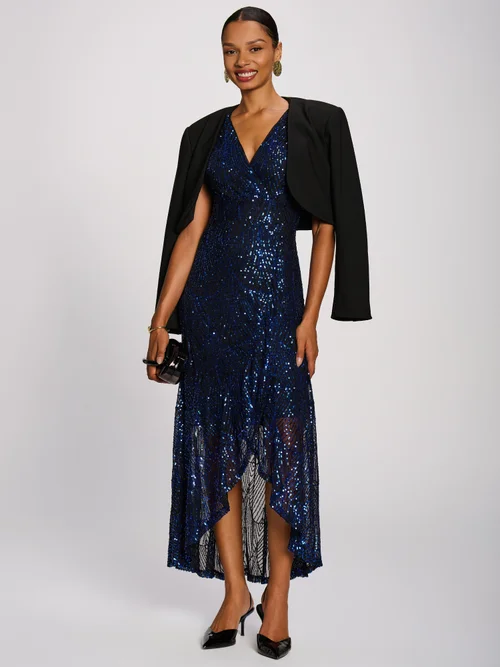 Jolie Moi Royal Blue Sequin V-Neck Maxi Dress - 10 Image 5