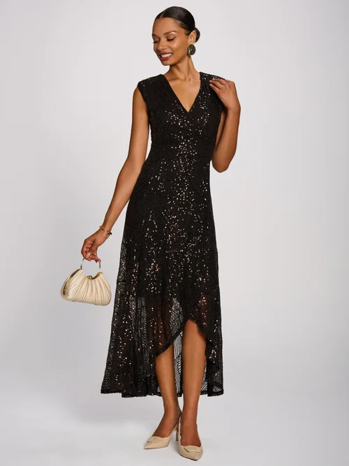 Jolie Moi Espresso Brown Sequin V-Neck Maxi Dress - 18 Image 1