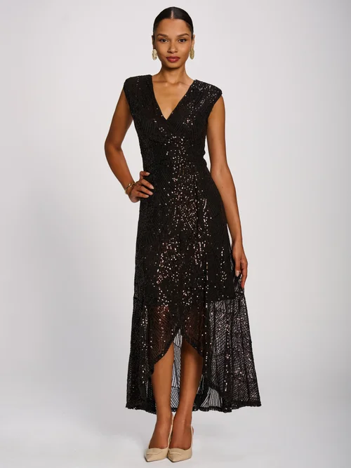 Jolie Moi Espresso Brown Sequin V-Neck Maxi Dress - 18 Image 4