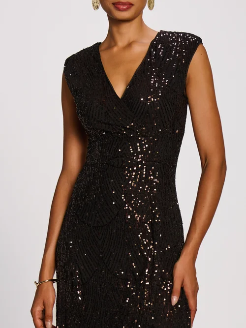 Jolie Moi Espresso Brown Sequin V-Neck Maxi Dress - 18 Image 2