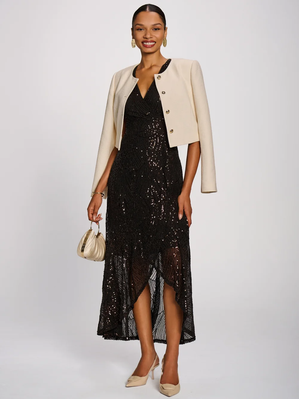 Jolie Moi Espresso Brown Sequin V-Neck Maxi Dress - 18 Image 3