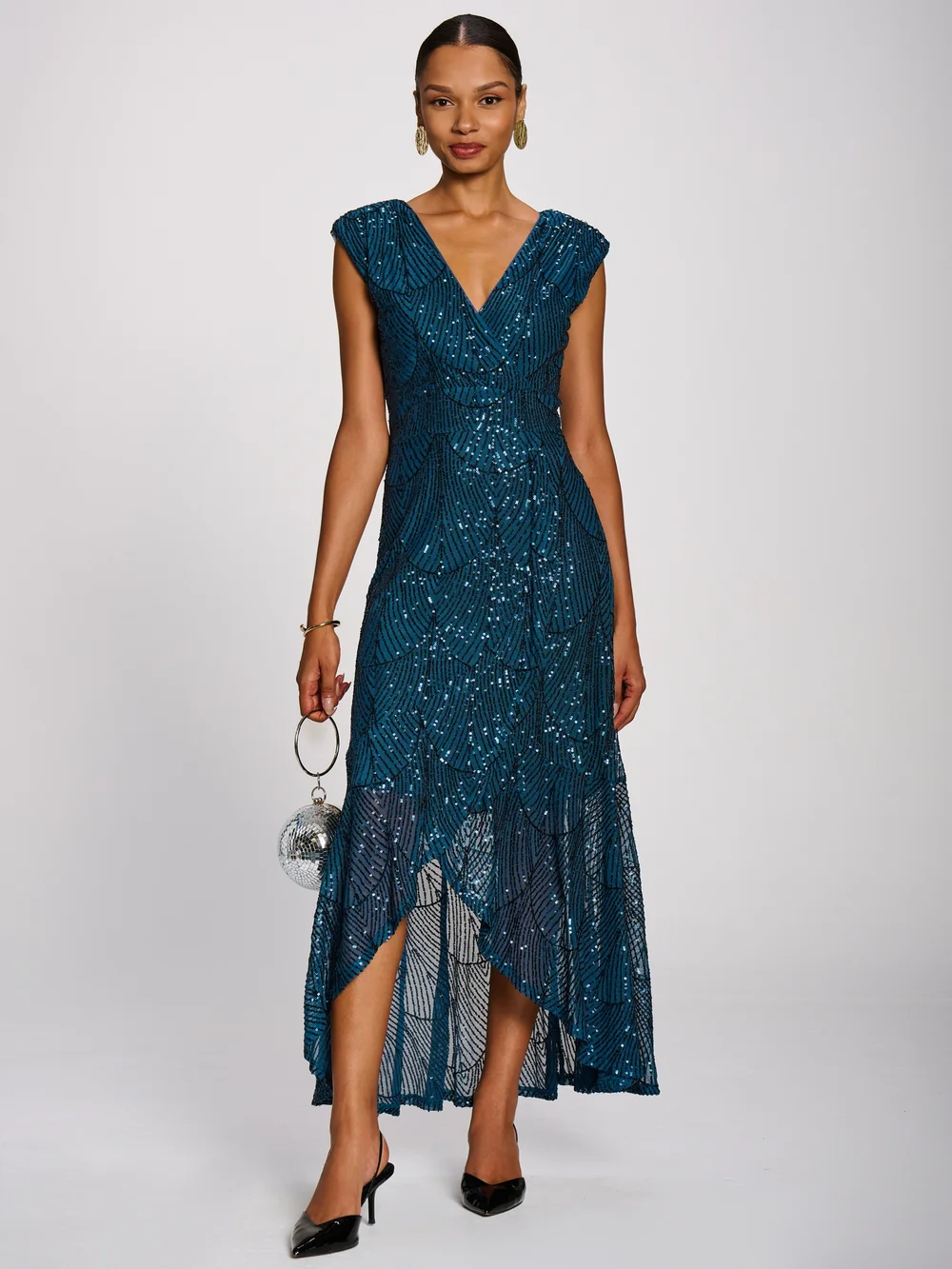 Jolie Moi Deep Teal Sequin Flare Hem Maxi Dress - 14 Image 1