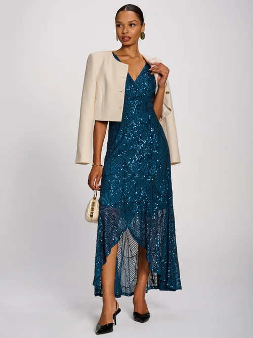 Jolie Moi Deep Teal Sequin Flare Hem Maxi Dress - 14 Image 4