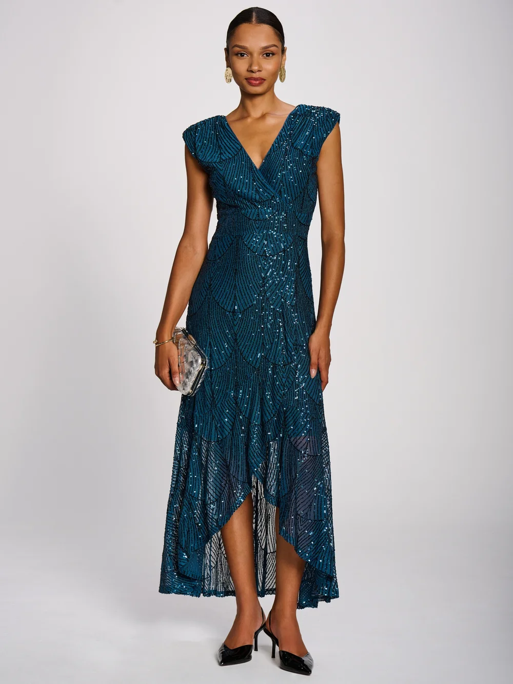 Jolie Moi Deep Teal Sequin Flare Hem Maxi Dress - 14 Image 3