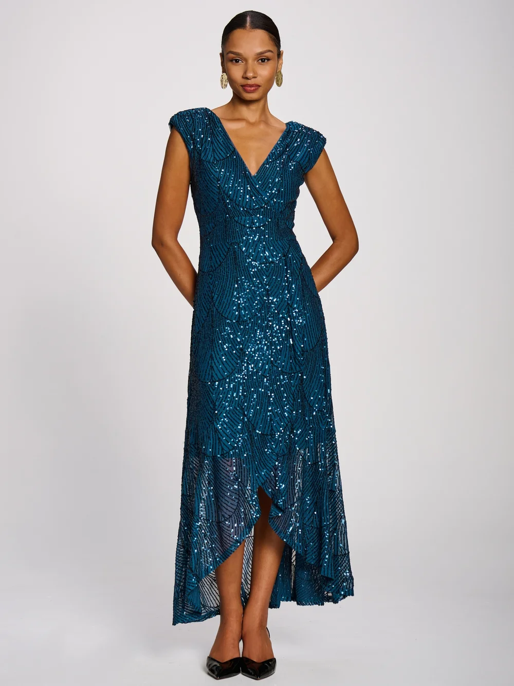 Jolie Moi Deep Teal Sequin Flare Hem Maxi Dress - 14 Image 5