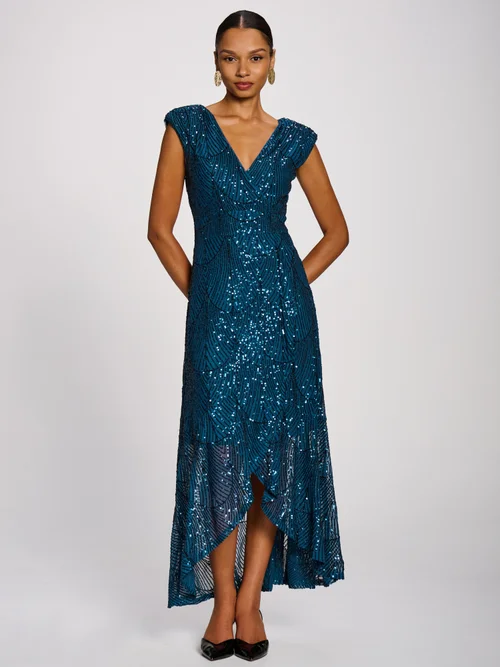 Jolie Moi Deep Teal Sequin Flare Hem Maxi Dress - 14 Image 5