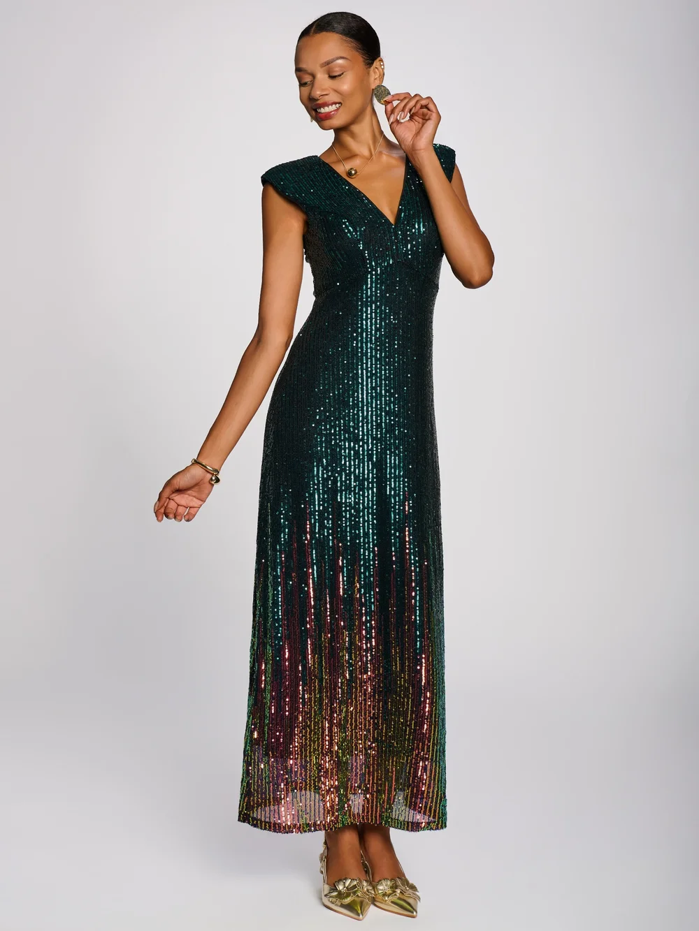 Jolie Moi Emerald Green Mermaid Patterned Sequin Maxi Dress - 8 Image 4