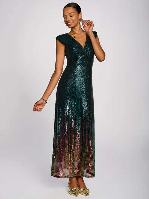 Jolie Moi Emerald Green Mermaid Patterned Sequin Maxi Dress - 8 Image 4