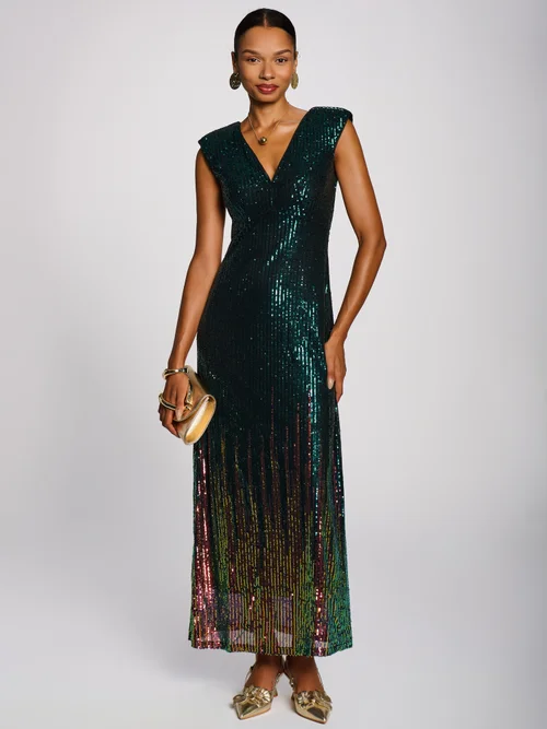 Jolie Moi Emerald Green Mermaid Patterned Sequin Maxi Dress - 8 Image 5