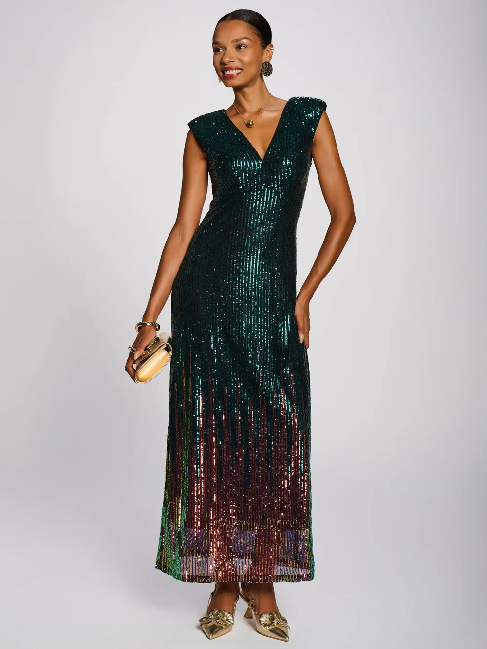Jolie Moi Emerald Green Mermaid Patterned Sequin Maxi Dress - 8 Image 3
