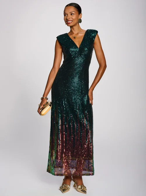 Jolie Moi Emerald Green Mermaid Patterned Sequin Maxi Dress - 8 Image 3